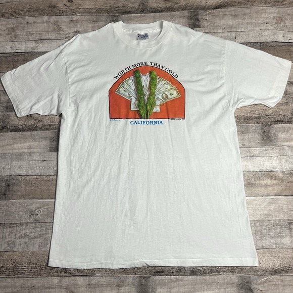 Hanes Other - Cannabis Shirt Size XL White Vintage 90s Worth More Than Gold Weed Tee